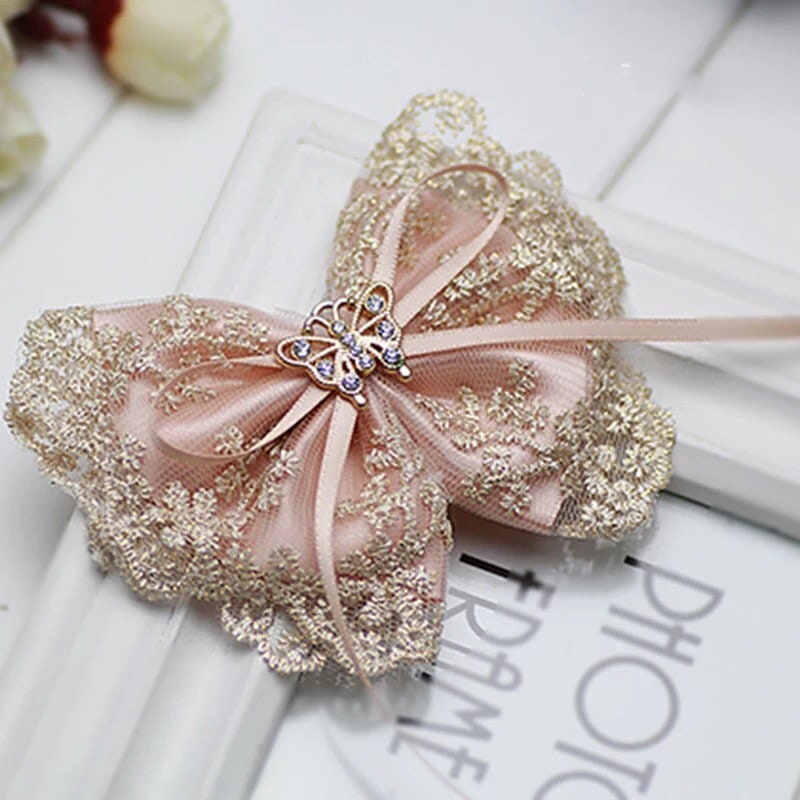 Beautiful Satin and Lace Slide on Bow Hair Clip