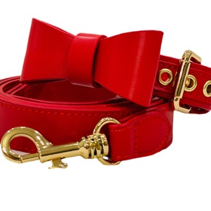 Christmas Sale!!!! Beautiful Quality Christmas Red Leather Collar with removable bow