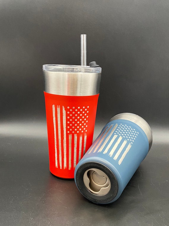 Flag Coleman 20oz Laser Engraved Tumbler With Straw and Bottle Opener Built  In 