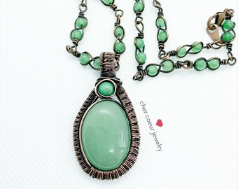 Handcrafted Green Aventurine Pendant on a Jade & Copper Chain