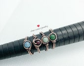 Stackable wire wrapped birthstone rings. 4 mm healing crystal gemstone beads. Lapis lazuli, Jade, garnet, jasper, angelite. Gift for her.
