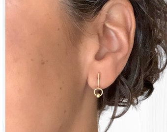 Minimalist 14k Gold Fill Drop Earrings with Dainty Circle and Bead Detail, Handmade Gift for Her