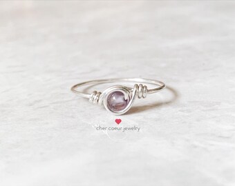 Amethyst ring, handmade wire wrapped sterling silver jewelry for her,  stacking healing crystal gemstone ring, February birthstone ring