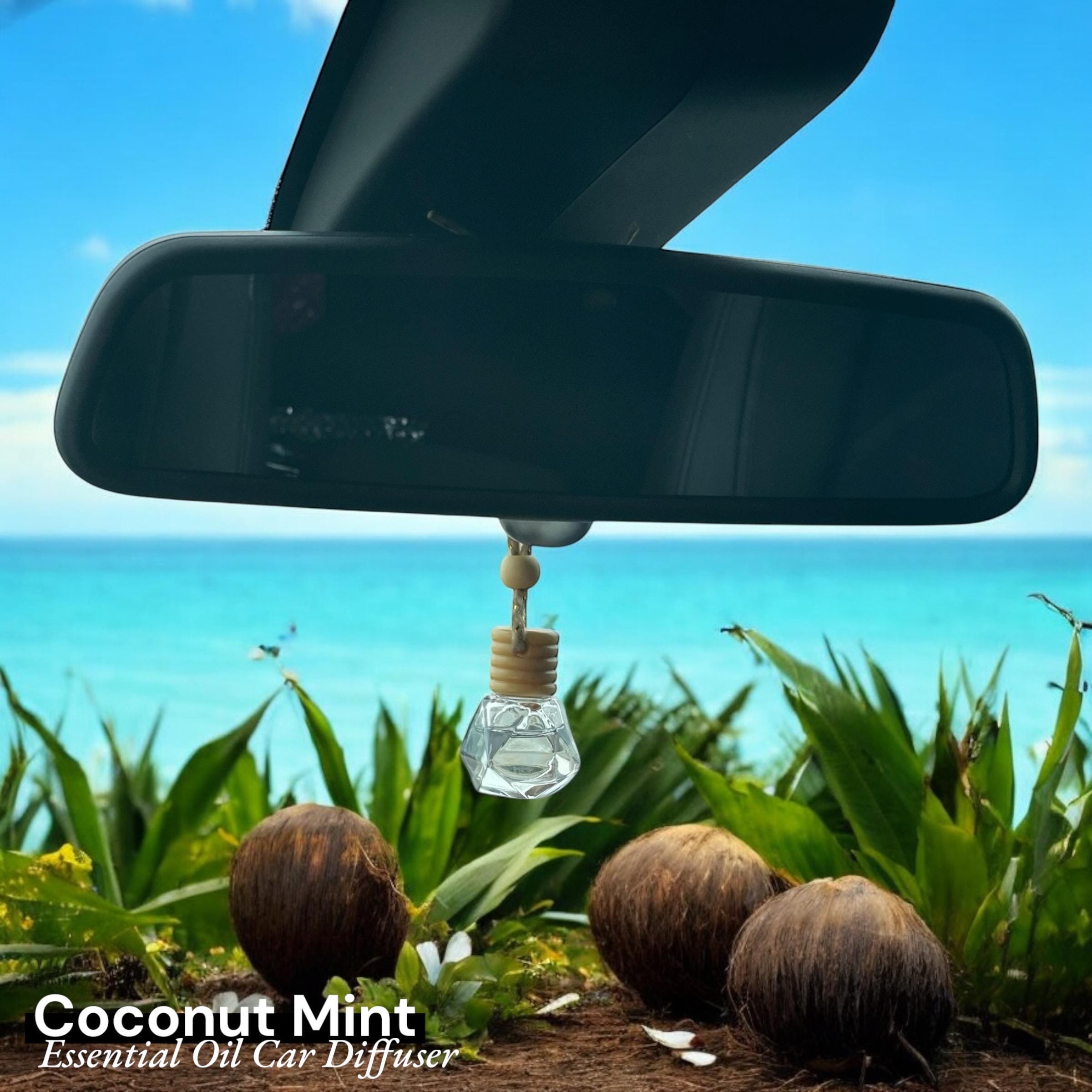 Coconut and Mint Essential Oil Hanging Car Diffuser – Natural Air Freshener - Dad Gift Under 20 - Freshie Car Charm - Gift for Mindfulness