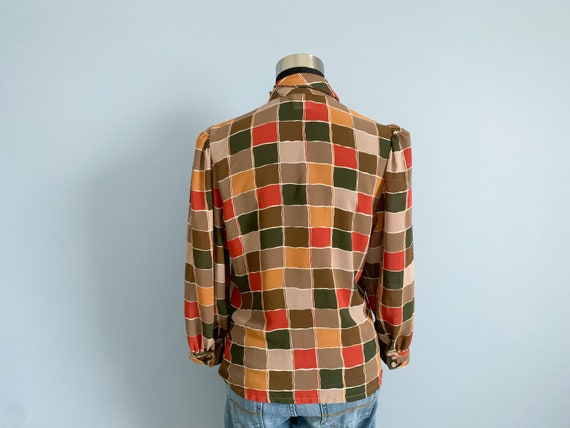 Vintage 80s Fall Colors Plaid Blouse- 1980s High … - image 8