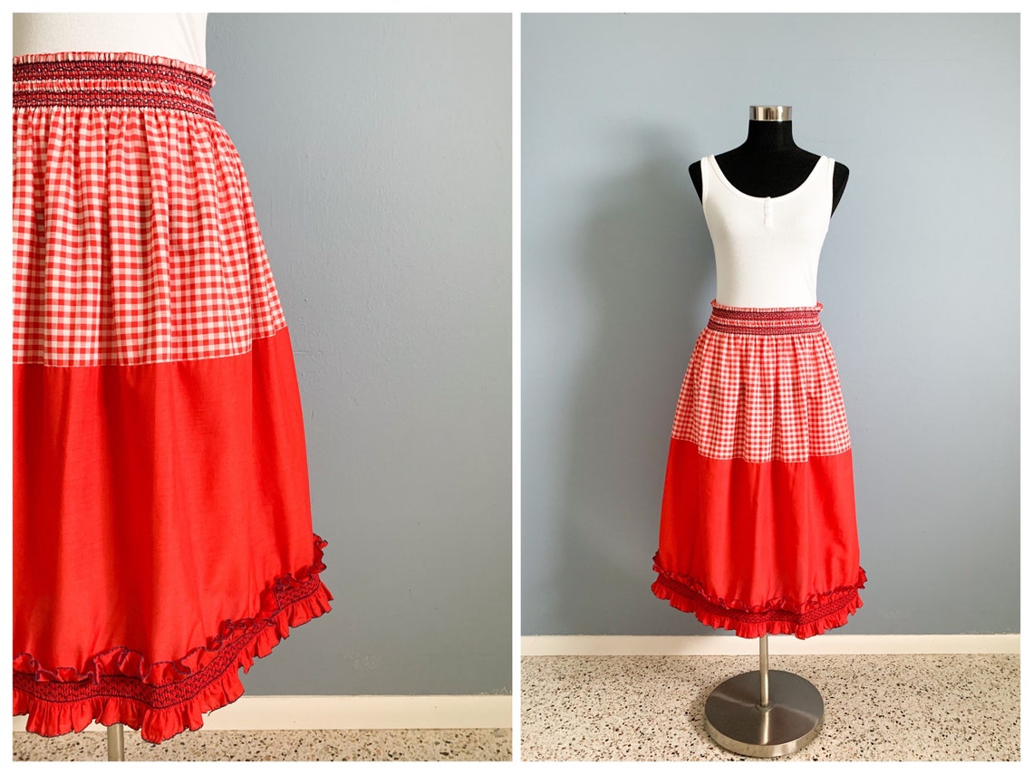 Vintage 60s Smocked Gingham Skirt 1960s Tiered Peasant Boho - Etsy