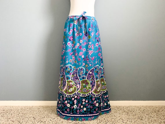 Vintage 70s Maxi Skirt - 1970s Floral Paisley Pri… - image 6