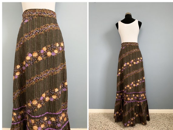 Vintage 70s Maxi Skirt - 1970s Floral Floor Lengh… - image 6