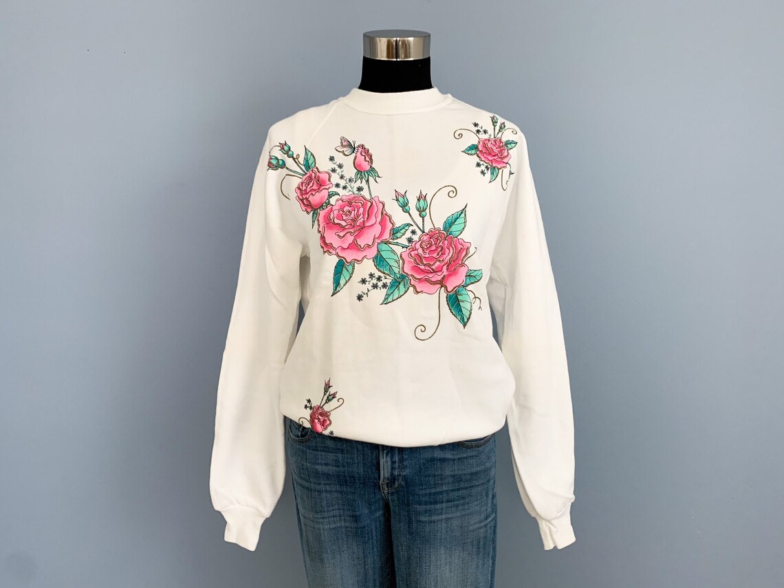 Vintage 90s Floral Sweatshirt 1990s Jerzees Pullover With - Etsy