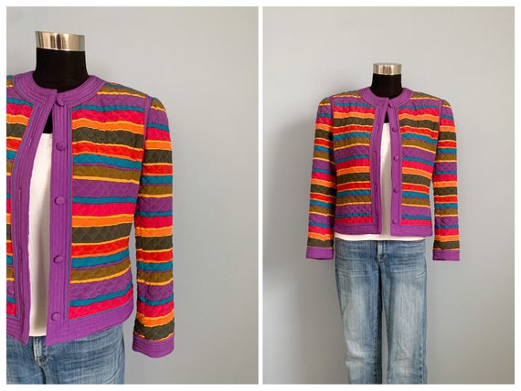 Vintage 90s Lilli Ann Quilted Jacket - 1990s Stri… - image 4