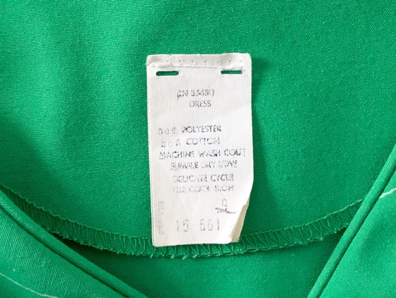 Vintage 80s Mock Wrap Dress - 1980s Green White P… - image 8