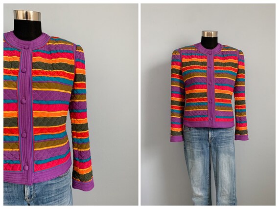 Vintage 90s Lilli Ann Quilted Jacket - 1990s Stri… - image 2