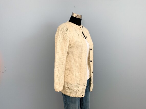 Vintage 80s Beige Mohair Wool Cardigan Sweater - … - image 5