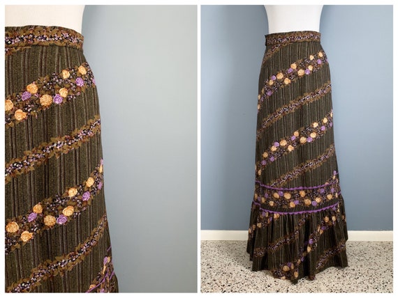 Vintage 70s Maxi Skirt - 1970s Floral Floor Lengh… - image 1