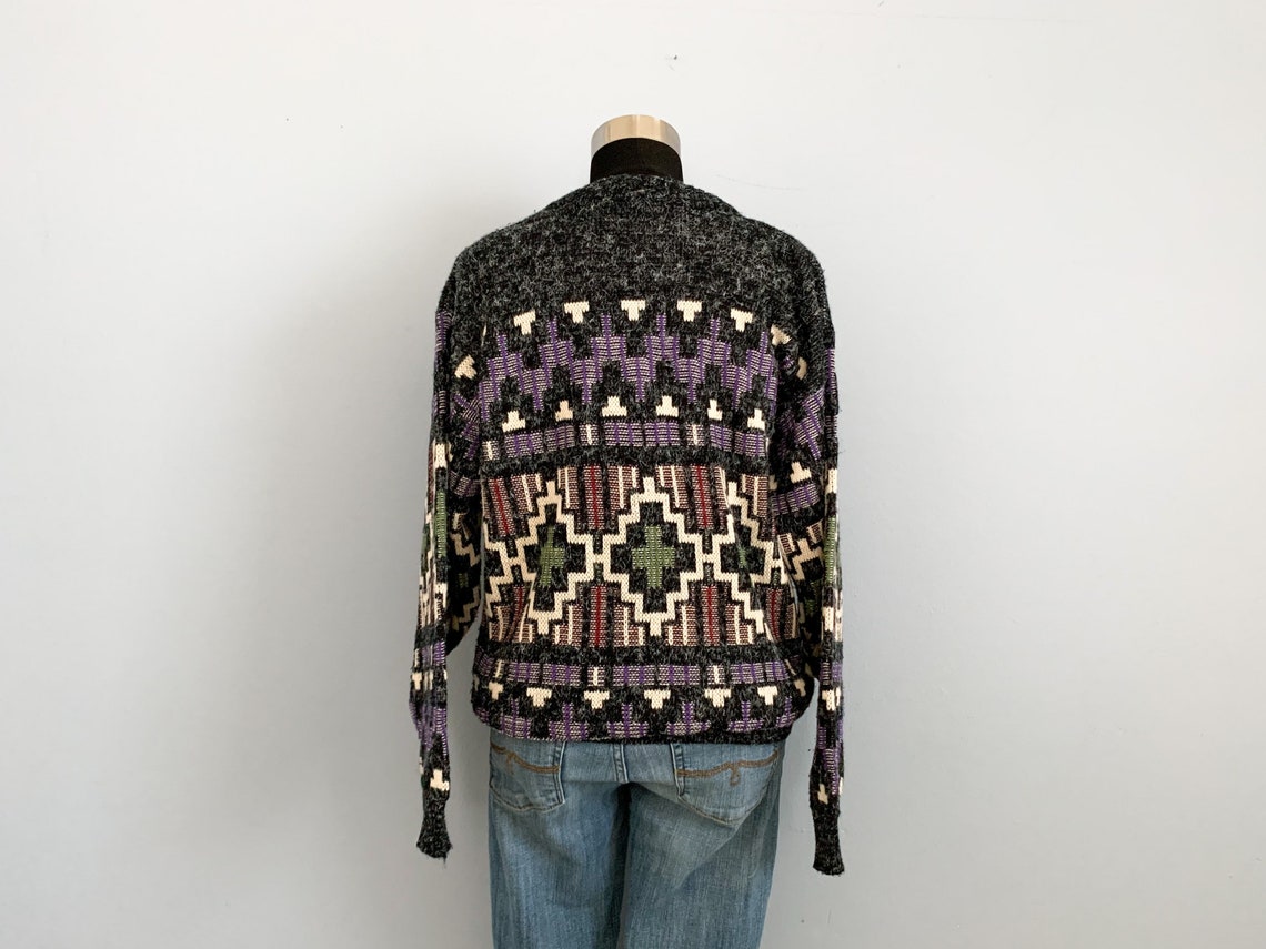 Vintage 80s Oversized Wool Sweater 1980s Geometric Apres Ski - Etsy