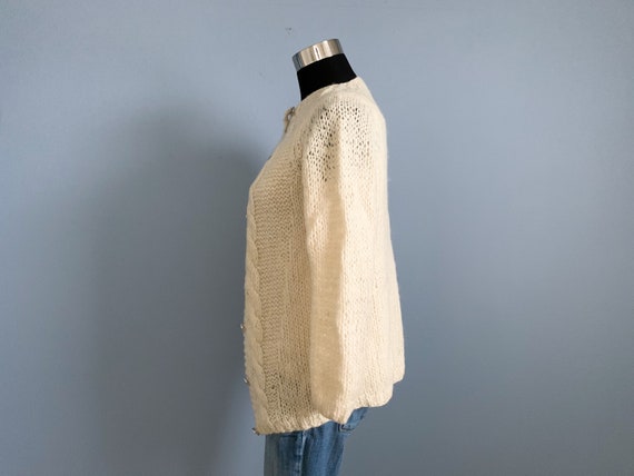 Vintage 80s Beige Mohair Wool Cardigan Sweater - … - image 7