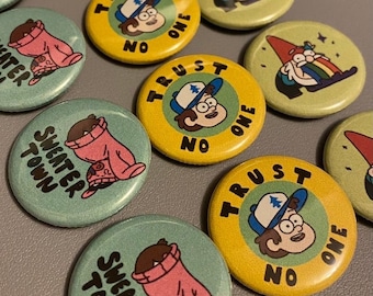 Gravity Falls 1.25 in / 32 mm pin back button | Dipper Mabel Vomiting Gnome