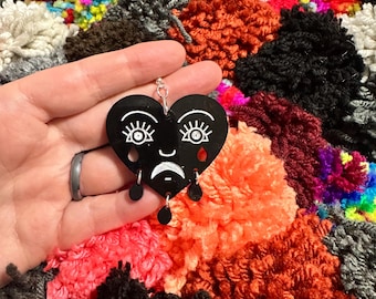 Crying Heart in black stud earrings | dangle earrings tattoo tear lady accessories jewelry acrylic