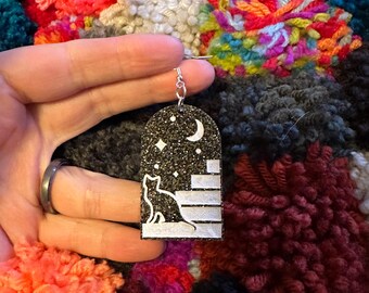 Cat Arch Acrylic Dangle Earring | lightweight  jewelry traditional stairway tattoo stairs accessories cat lover cat lady gift