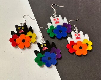 Feral Cats! Acrylic Dangle Earring | lightweight jewelry accessories cat lover cat lady gift unhinged rainbow pride