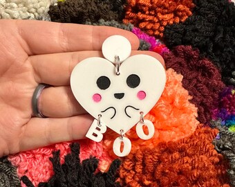 Ghost Heart | acrylic lightweight earrings Halloween spooky tattoo boo accessories alternative