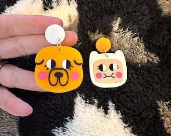 Finn und Jake Süsse Ohrringe | Adventure Time Finn der Mensch Jake der Hund leichtes Acryl Geschenk Schmuck Accessoires gold