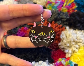 2 headed cat Acrylic Dangle Earring | lightweight  jewelry oddities alternative accessories cat lover cat lady gift two