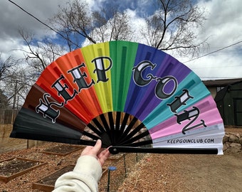 Keep Goin Clack Fan | pride progressive handfan raindbow extra large loud bamboo thwack