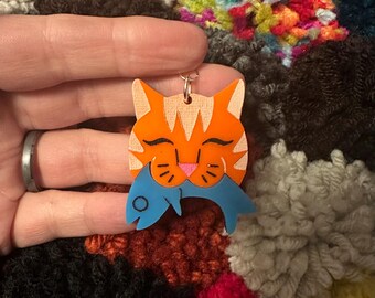 Cat Fish Acrylic Dangle Earring | lightweight  jewelry accessories cat lover cat lady gift