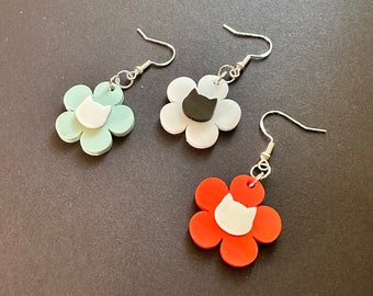 Little Flower Cats! Acrylic Dangle Earring | lightweight jewelry accessories cat lover cat lady gift