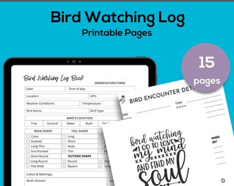 Bird Watching Log | Bird Watching Journal | Bird Watching Pages - PDF | Instant Download | Birding Journal | Bird Lover | Printable