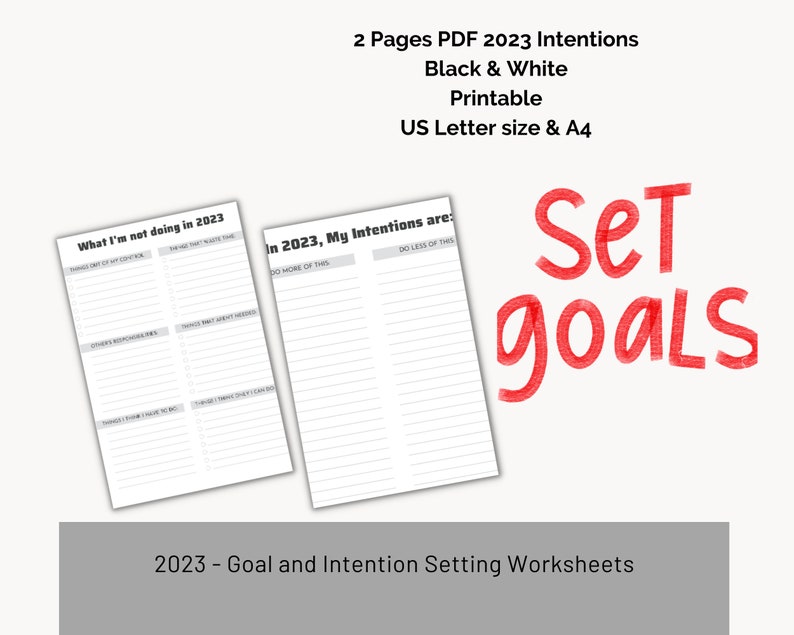 2023 Goals 2023 Intentions 2023 Printable Goal Worksheets Etsy