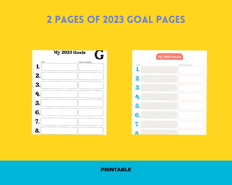 2 Goal Pages 2023 Goal Setting Sheets Printable Goal Etsy