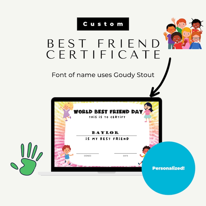 Kids Personalized Best Friend Certificate Best Friend Gift Etsy