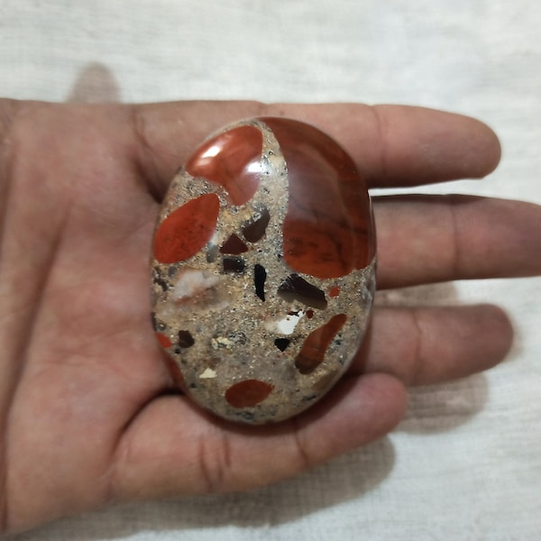 Red Jasper Conglomerate PalmStone Pudding Stone 40 to 50 mm Oval  Spiritual Reiki Healing Meditation Stone for her.