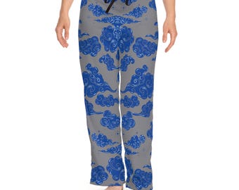 Blue Cloud Pattern Pajama Pants | All-Over Print Lounge Sleepwear