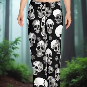 Gothic Skull Pajama Pants: Women&#39;s Dark Print Sleepwear