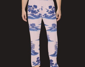 Blue and White Qinghua Pattern Men's Pajama Pants | All-Over Print