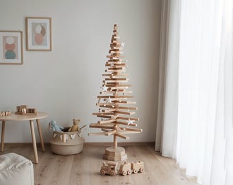 Weihnachtsbaumständer Samba-Holz Dekorativer stehender Artikel großer Holzbaum modernes Design handgemacht