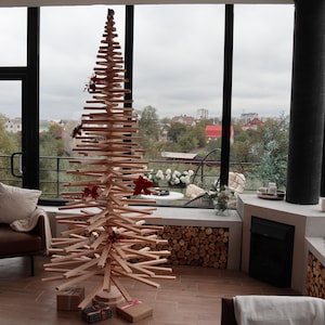 Tall Wood Christmas Tree, 95 Inch Height, Wooden Safe Tree, Mini Tree Gift, Big Xmas Tree