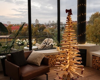 Tall Minimalist Wooden Christmas Tree: Scandinavian Holiday Design