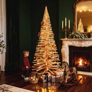 Scandinavian Wooden Christmas Tree, Minimalist Modern Home Decor, Eco Alternative Holiday Tree, Sustainable Xmas Decoration