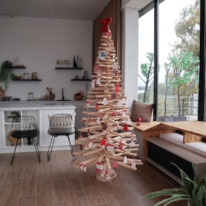 Large Wooden Christmas Tree 83 Inch, Tall Tree Gift, Mini Xmas Tree, Holiday Decoration, Rustic Decor, Wooden Christmas Tree 210 cm Height