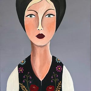 Acrylic painting of woman with a turban, canvas art, artwork, boho art, woman art, original acrylic painting, folk art, wall art, home decor