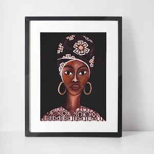 Art Print of woman with a turban, Original Boho Art Print,Fine Art Print of original acrylic painting,Art print of original work, wall decor