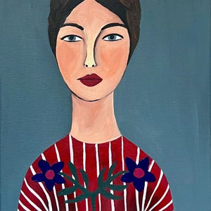 Acrylic painting of woman with flowers, canvas art, artwork, boho art, woman art, original acrylic painting, folk art, wall art, home decor