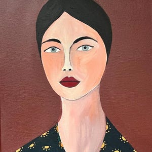 Acrylic painting of woman with flowers, canvas art, artwork, boho art, woman art, original acrylic painting, folk art, wall art, home decor