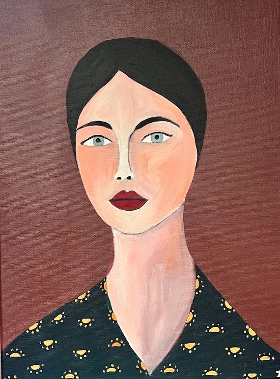 女の子 アクリル画 原画 女性と植物の絵画 キャンバス アクリル画 自分