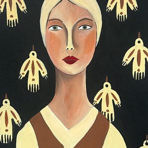 Acrylic painting of woman with a scarf, canvas art, artwork, boho art, woman art, original acrylic painting, folk art, wall art, home decor