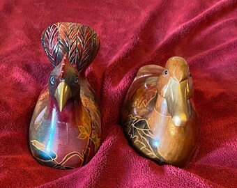 Stunning Large Batik Duck & Chicken (Box) Wood Pieces. Vintage. Single Owner.